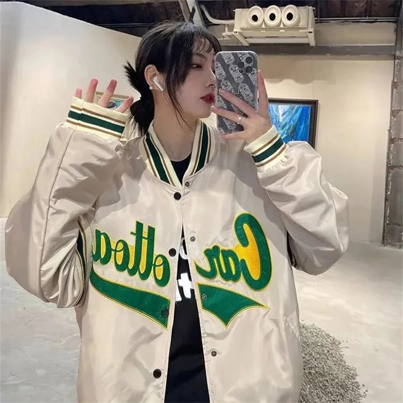 Harajuku Wind Female Coats Spring Autumn Preppy Letter Embroidery Loose Versatile BF Couple Baseball JacketsWomen Tops 240904