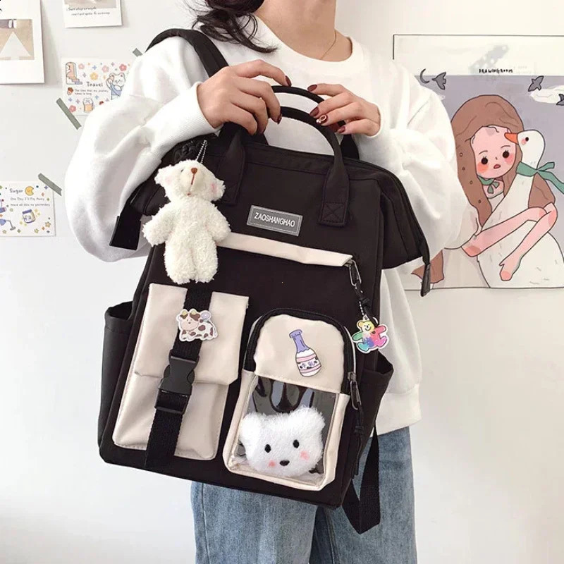 2023 Backpack Women Candy Color Laptop Backpacks Cute Kawaii High School Bags for Teenage Girl Japanese Travel Camping Backpack 240909