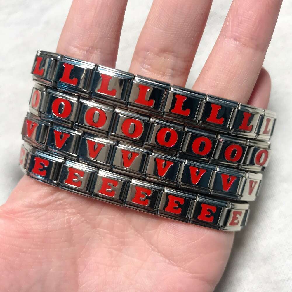 New Titanium Steel Red English Letter DIY Beads Italian Charm Bracelet Italian Charm Links Fit 9Mm Bracelet Jewelry DIY Making Gifts