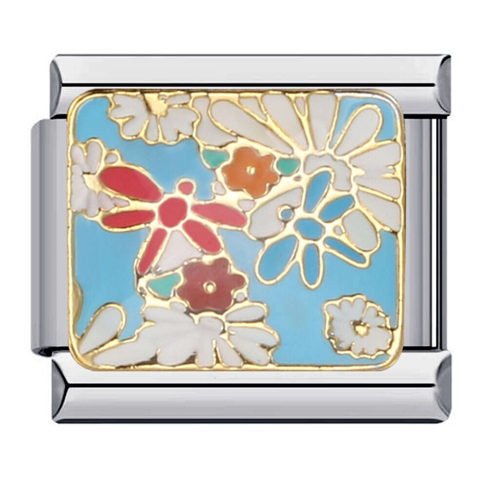 New Titanium Enamel Cartoon DIY Bead Bracelet Fashion Welding Pattern Strap Chain Italian Charm Links Stainless Steel Fit 9Mm Jewelry Making Gifts