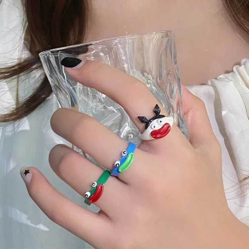 Band Rings Women Funny Finger Fashion Punk Colorful Lips Shape Sausage Mouth Resin Girls Cute Cartoon Creative Y2K Acrylic Ring H240913