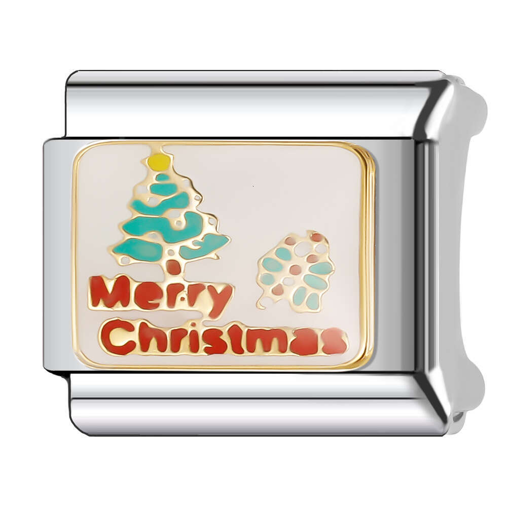 New Women's Gift Christmas Deer Snowflakes Bead Italian Charms Links Bangle Beads Fit 9mm Stainless Steel Bracelet Making DIY For Women Fashion J