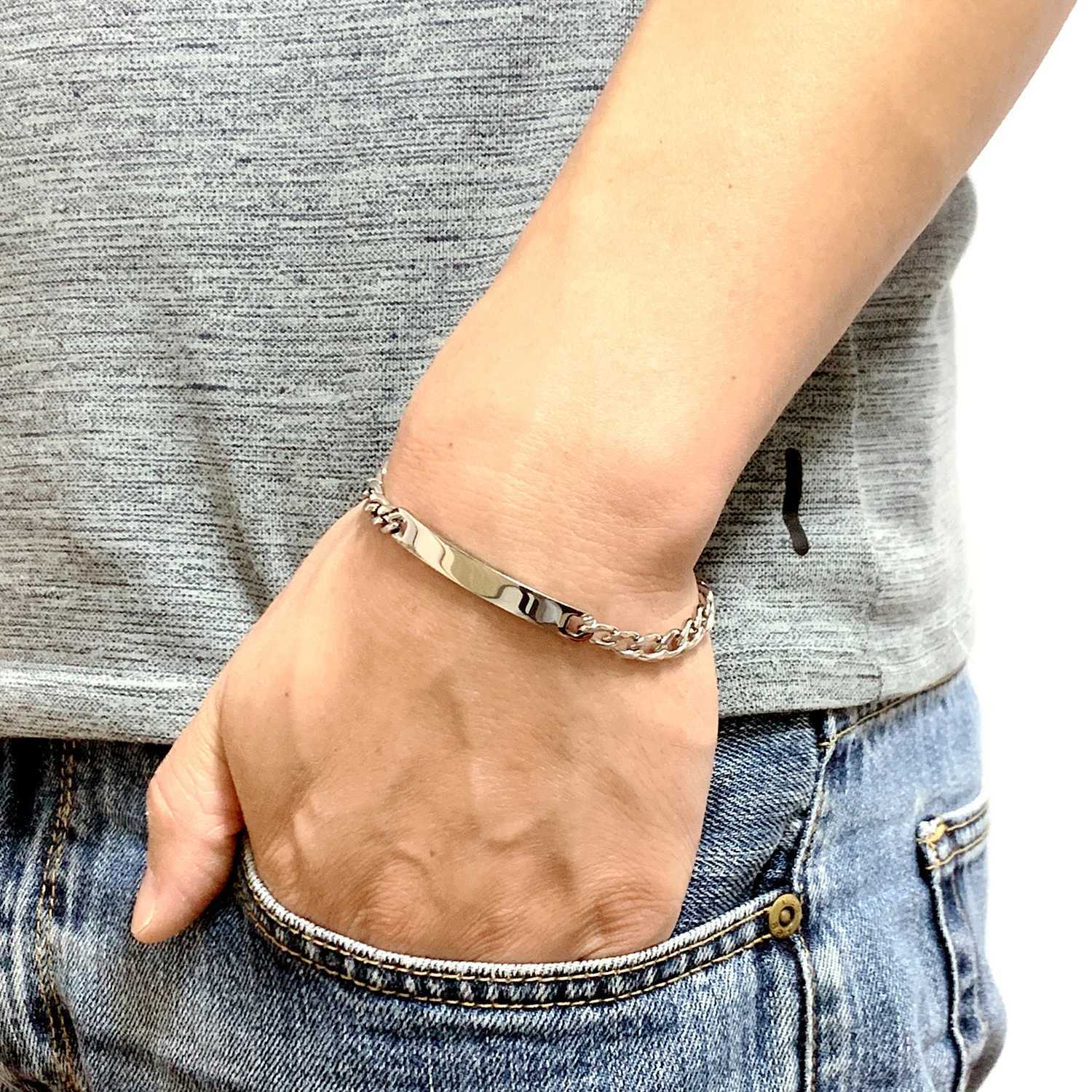 Gold Silver Black Color Stainless Steel Bracelet 6MM Smooth ID Bar 8 Curb Cuban Link 20cm for Men Women Jewelry WaterproofX240913