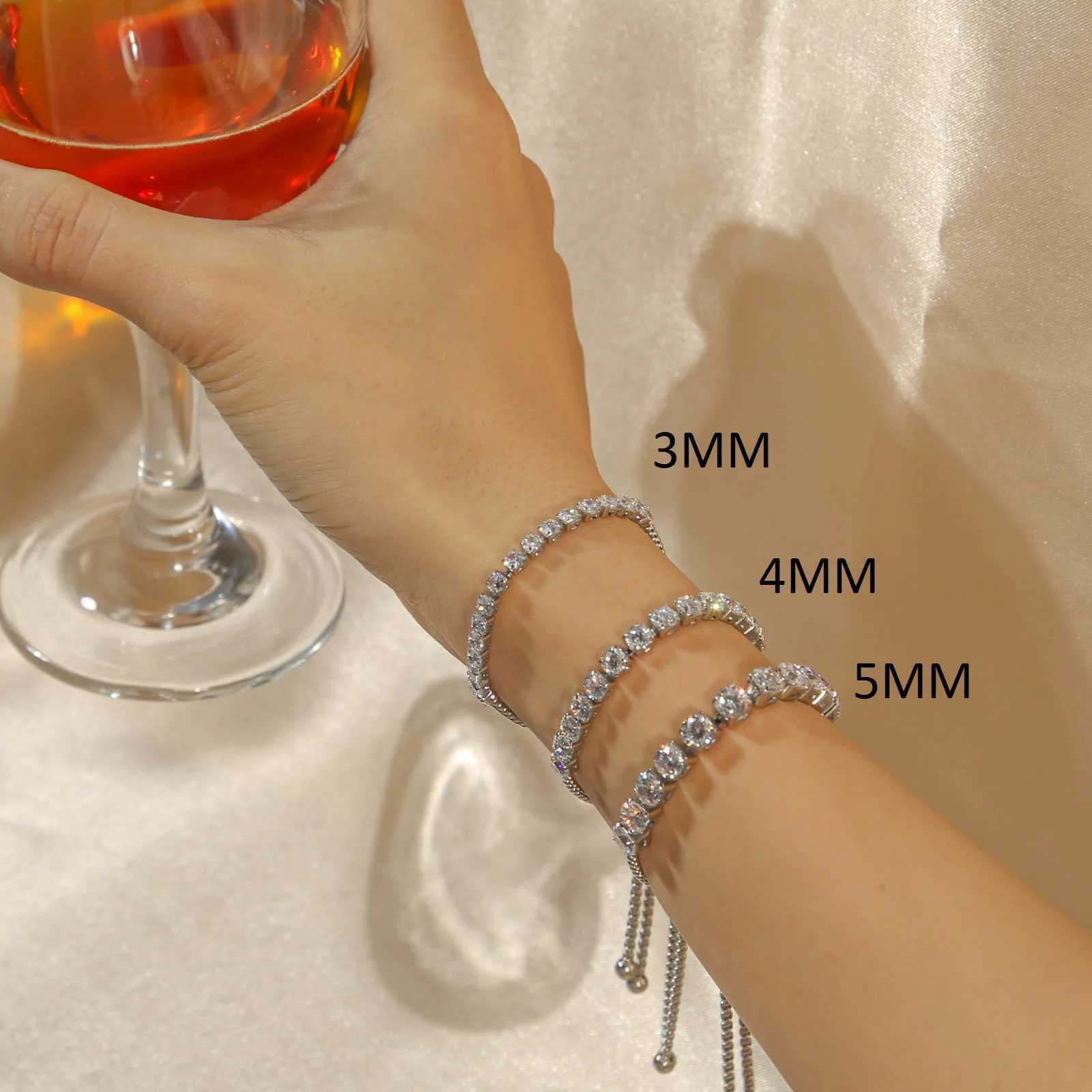 Luxury Hiphop Iced Out 3MM 4MM 5MM Cubic Zirconia Tennis Bracelets For Women and Men Silver Color Adjustable lengthX240913