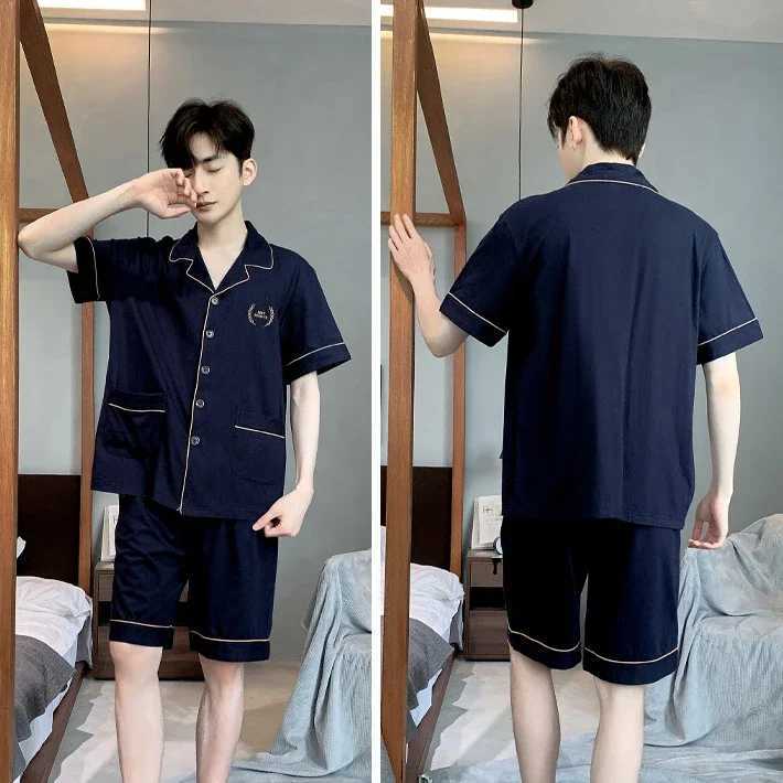 New 2024 Mens Summer Casual Sleepwear Pajama Sets Cotton Short Sleeved Night Clothing Pyjamas Suit Male Loose Home-wear Sets Y240913