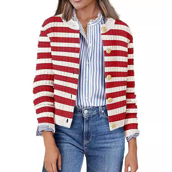 2024 Autumn/Winter Xiyin Hot Selling Knitted Striped Solid Color Commuter cardigan Women's Wear