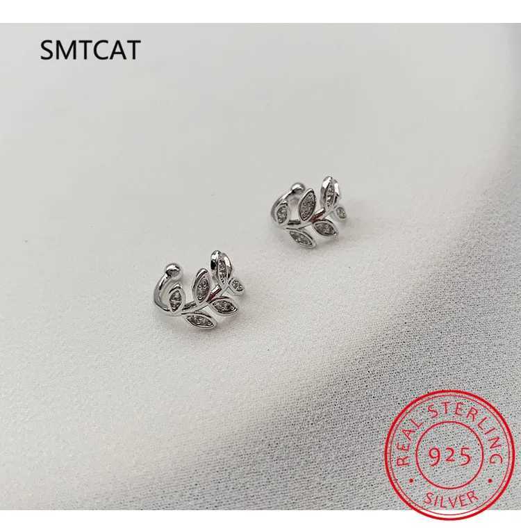 Real 925 Sterling Silver Sweet Leaves CZ Ear Cuff Clip on Earrings For Women Wedding Party Earings Jewelry DB1223X240913