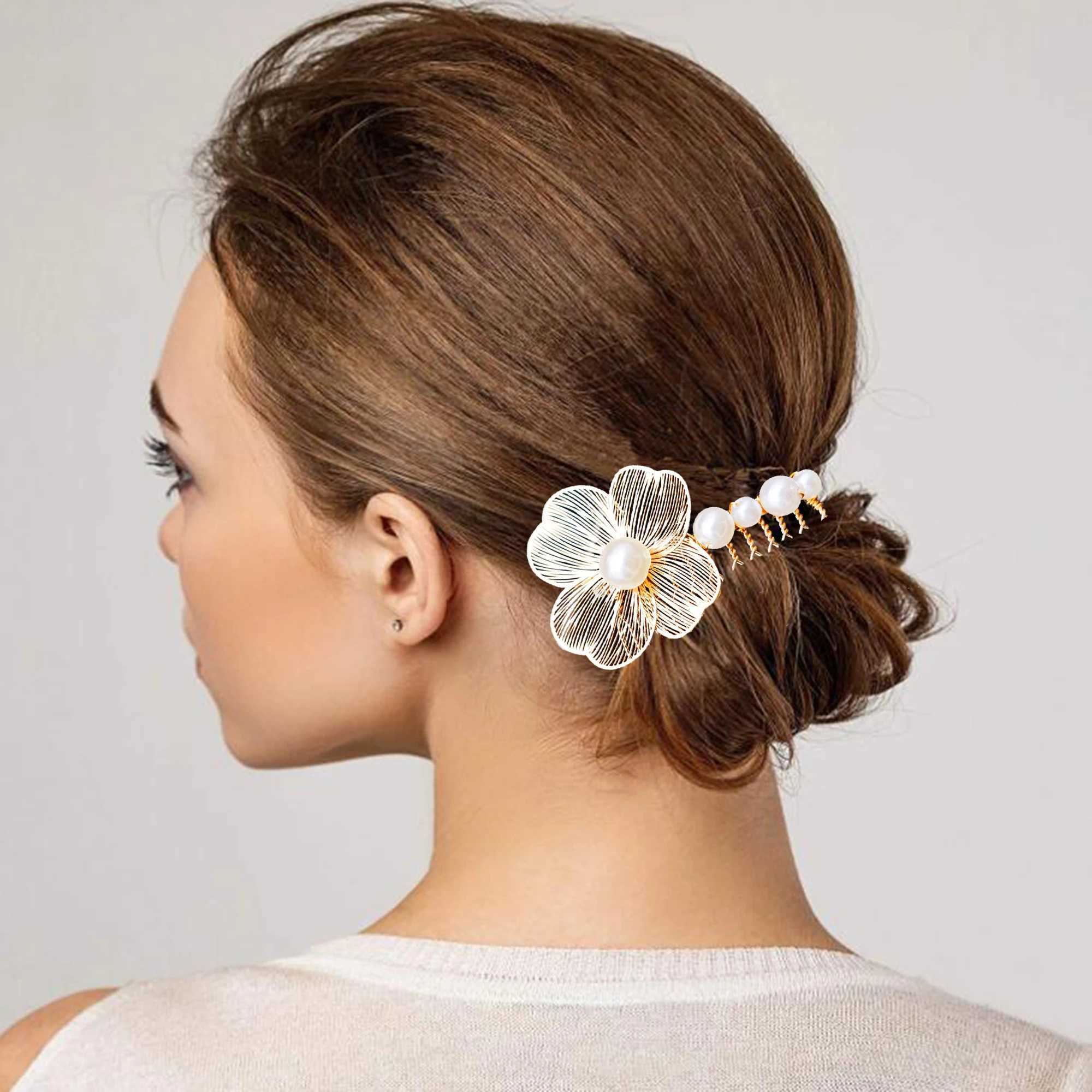 2PCS Bridal Headdress Handmade Flower Pearl Hair Comb Pins Wedding Styling Jewelry Fashion Insert Comb Hair Accessories GiftsX240913