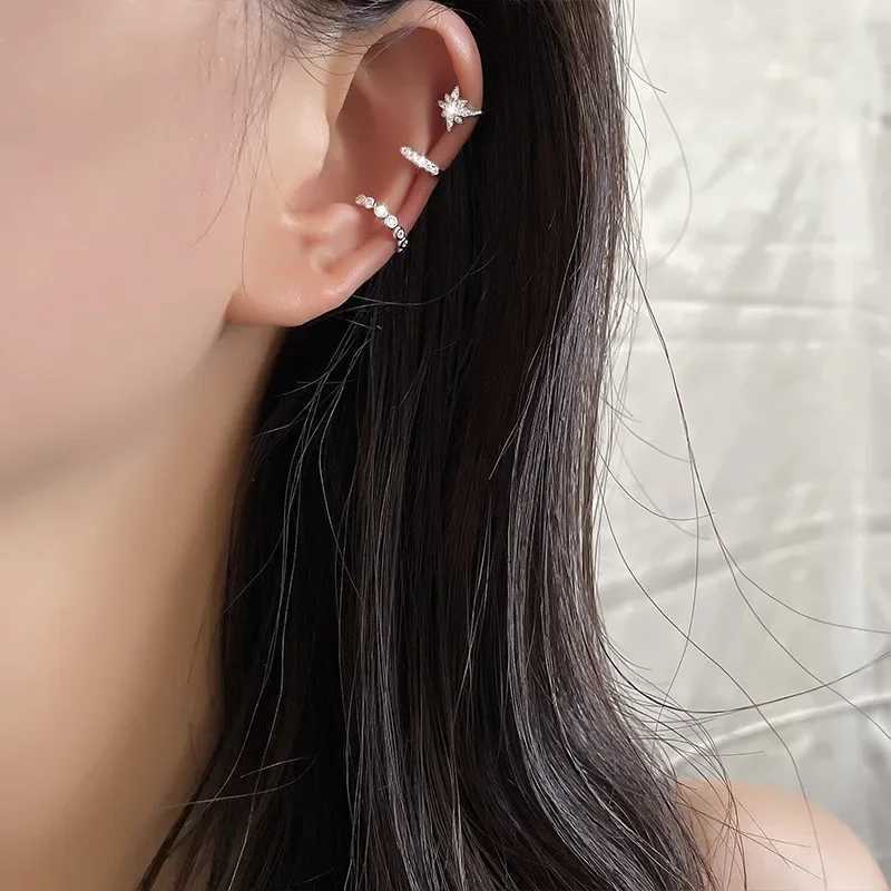 1Pcs Charming Zircon Star Clip On Earrings Ear Cuff Without Piercing Women Girls Geometric Ear Clip Party Silver Color JewelryX240913