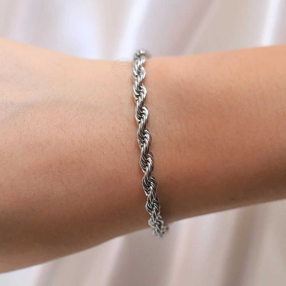 2-6mm Gold Silver Color Rope Chain Bracelets For Men Women Stainless Steel Twisted Rope Link Chain Anklet Adjustable DKB682X240913