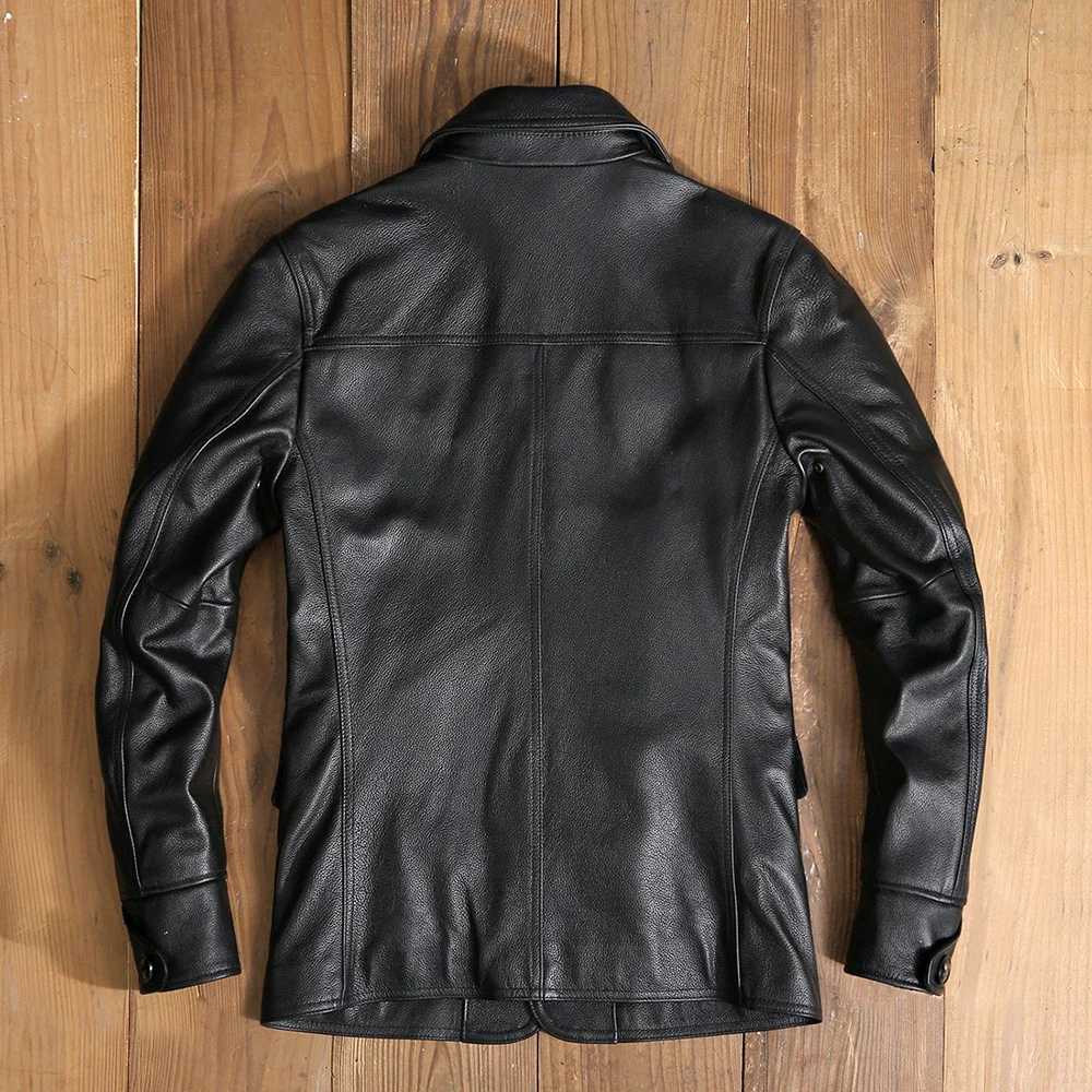 Free shipping.Dermis quality men genuine leather wind coat.wholesale black plus size cowhide jacket.classic casual winter X240913