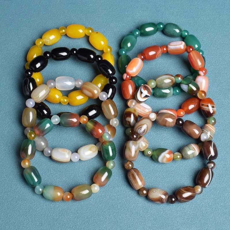 Natural stone coffee lace agate bracelet cylindrical drum shaped jade bead bracelet brown exquisite bracelet gift W240913