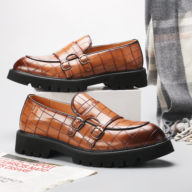 Platform Shoes Loafers Shoes Men Thick-soled Wedding Shoe Black Formal Business Shoes Slip-on Leather Increase Big Size 38-48