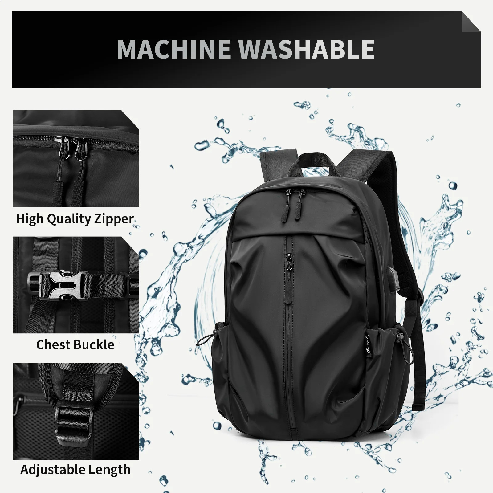 Black Carry on Backpack for Men Women Waterproof College Lightweight Small Laptop Travel Hiking Casual Daypack y240919