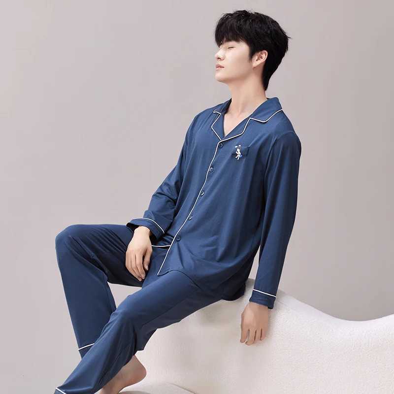 Winter Pajamas Set Men Button-Down Warm Pijamas Hombre Cotton Sleepwear Homeclothes PJ Blue Pyjama 2024 New Y240913