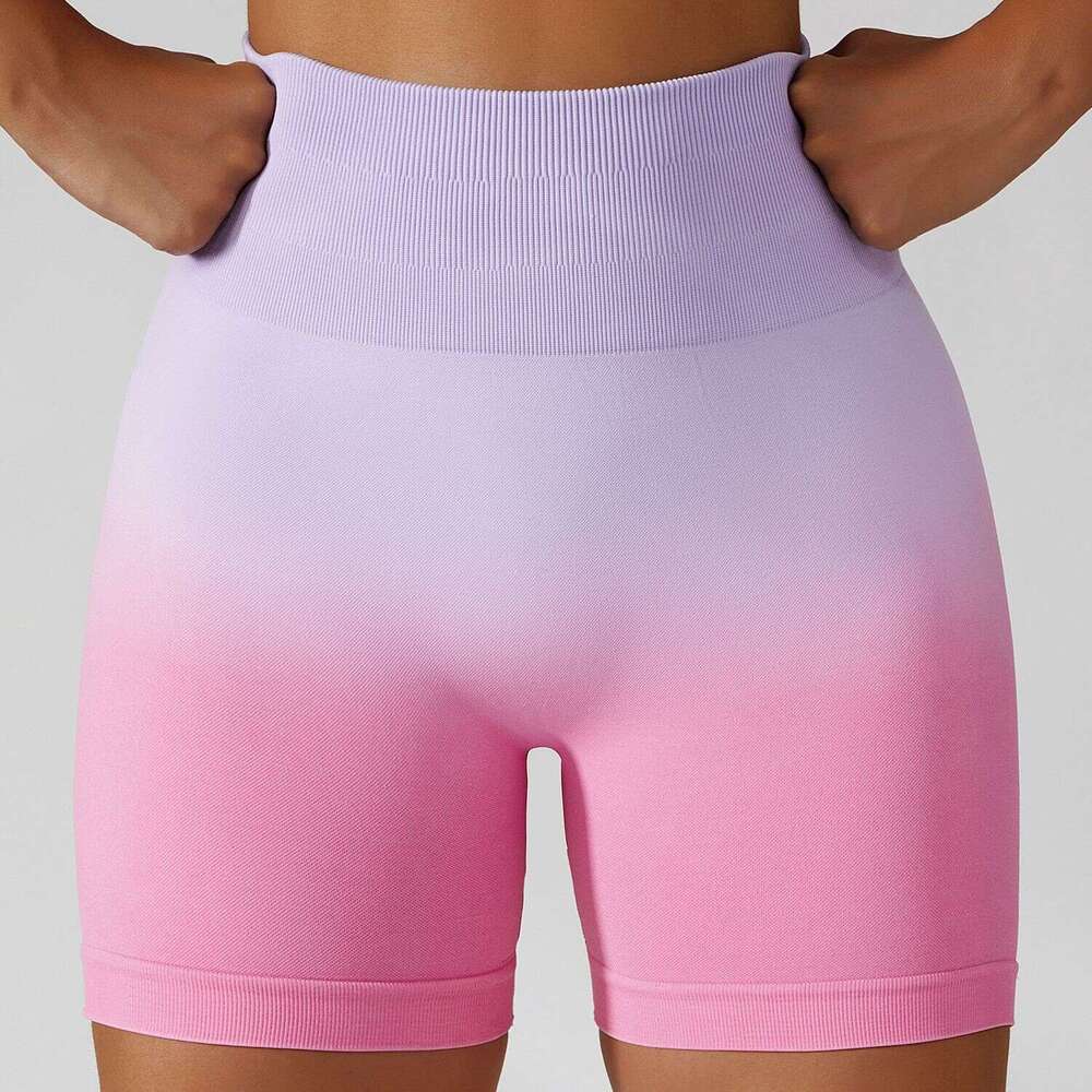 Gradient Seamless Yoga Breathable and Tight Fitting Sports Shorts Womens High Waisted Elastic Hip Lifting Fitness Pants 6406 Workout Clothe Woman Luxu
