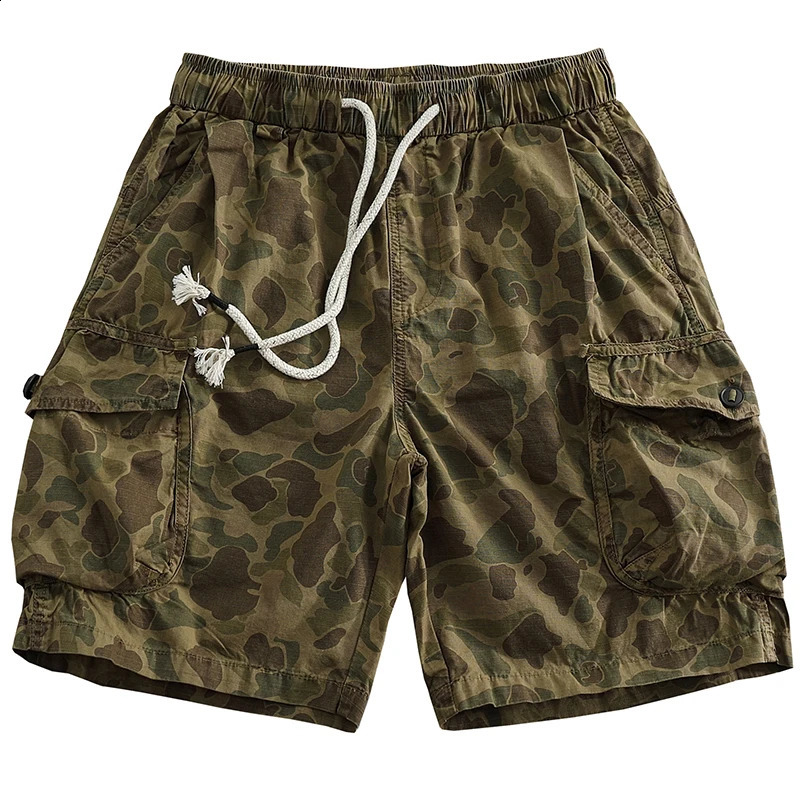 Retro German Speckle Camouflage Workwear Shorts Mens Loose Straight Summer Multi Pocket Casual Half Pants Y2k Youth Male 240911