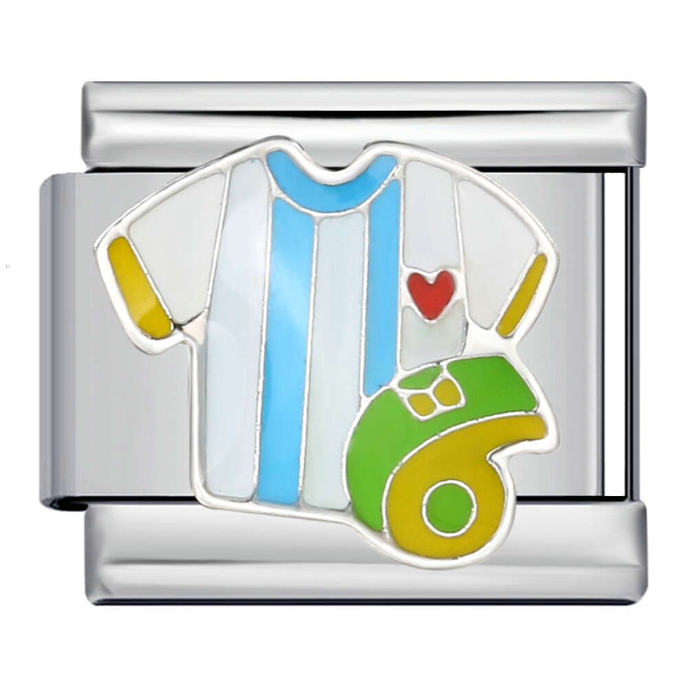 Ball Sports Pattern Italian Modular Titanium Steel Welded Enamel Bracelet Italian Charm Links Stainless Steel Fit 9mm Bracelet Jewelry DIY Making Gift