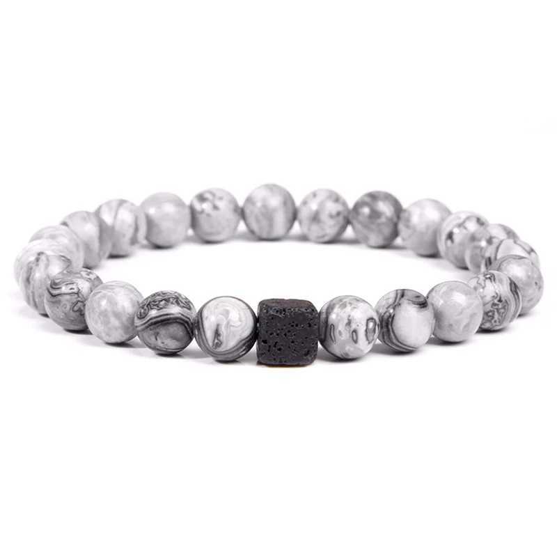 Mens Bead Bracelet Charm Fashion Simple Style Jewelry Gift Square Volcanic Stone Bead Tiger Eye Stone White Energy Bracelet W240913