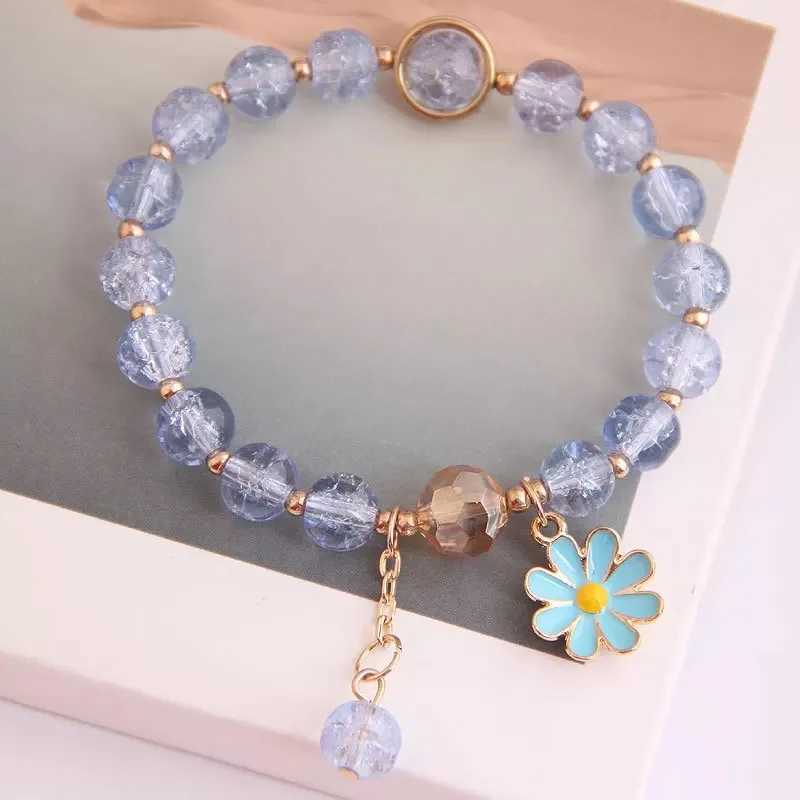 New Korean Daisy Bracelet Bohemian Colored Crystal Bead Bracelet Handmade Elastic Rope Womens Fashion Jewelry Pulseira W240913