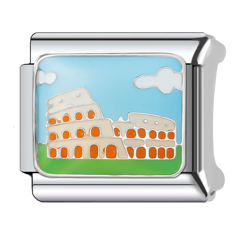 New Women's Gift Blue scenery Bead Italian Charms Links Bangle Beads Fit 9mm Stainless Steel Bracelet Making DIY For Women Fashion Jewelry