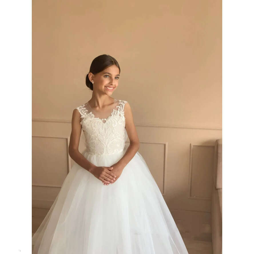Dress Girl Boho Wer Tutu Ivory Tulle Lace Ballgown First Communion Gown Little Kid Infant Toddler Christening Baptism Junior Bridesmaid Wedding Guest