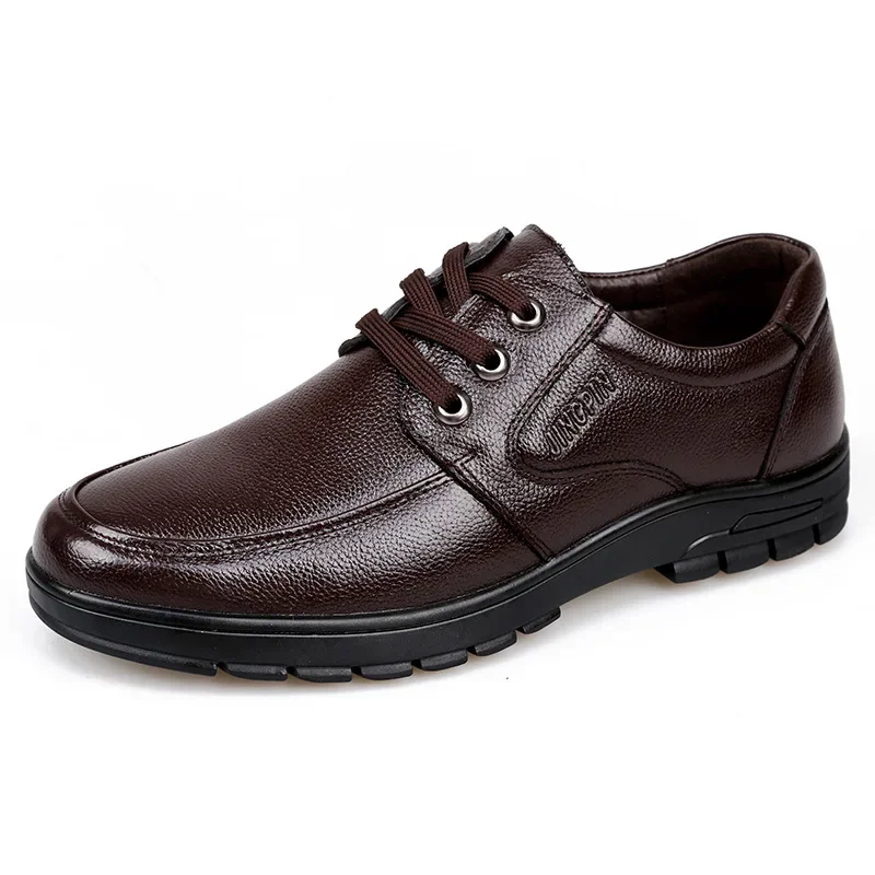 Genuine Leather Men Casual Shoes Luxury British Business Men Shoes Fashion Round Toe Lace Up Autumn Winter Old Man's Footwear