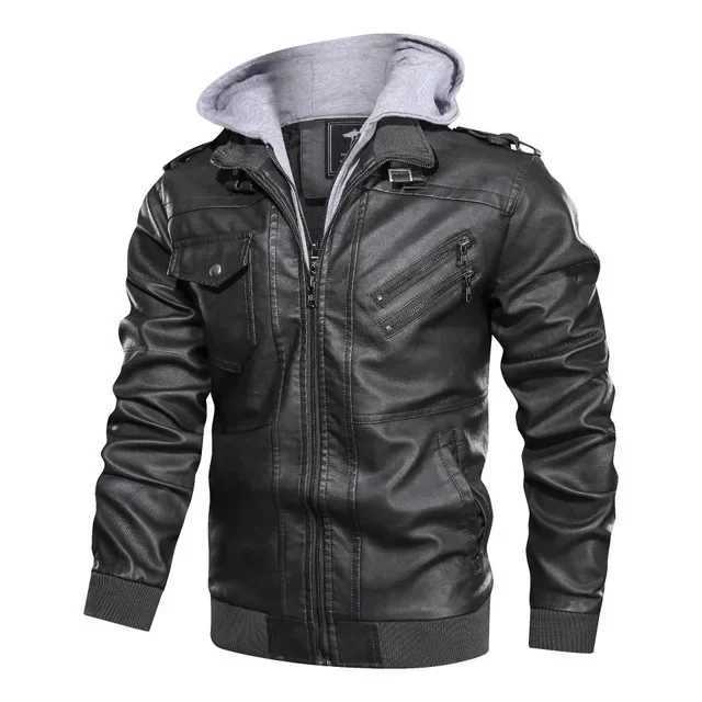 Mandylandy Biker Leather Jacket Men Zipper Pu Jacket Autumn Detachable Hat Casual Leather Clothing Hooded Autumn Locomotive CoatX240913