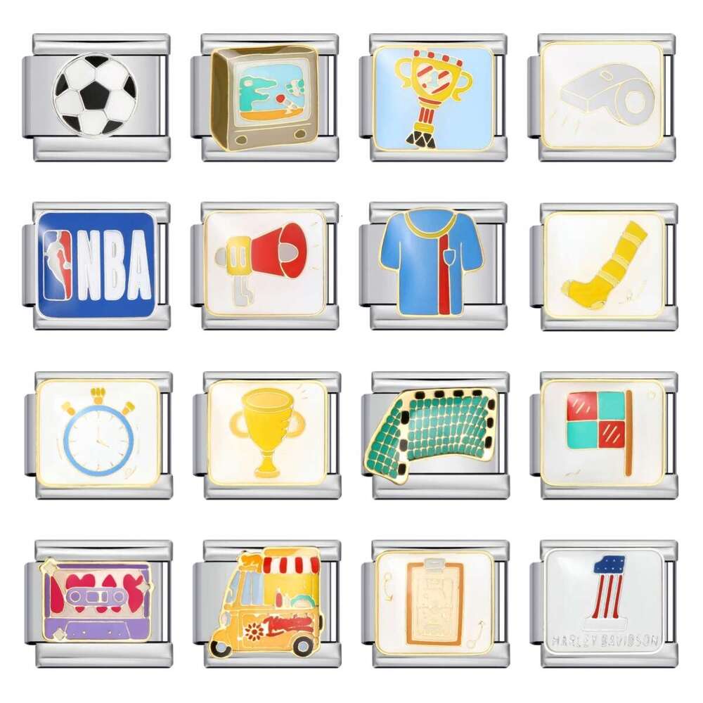 Sports Series Italian Modular Stainless Steel Elastic Splicing Bracelet Accessories Fit 9mm Bracelet Jewelry DIY Making Gifts