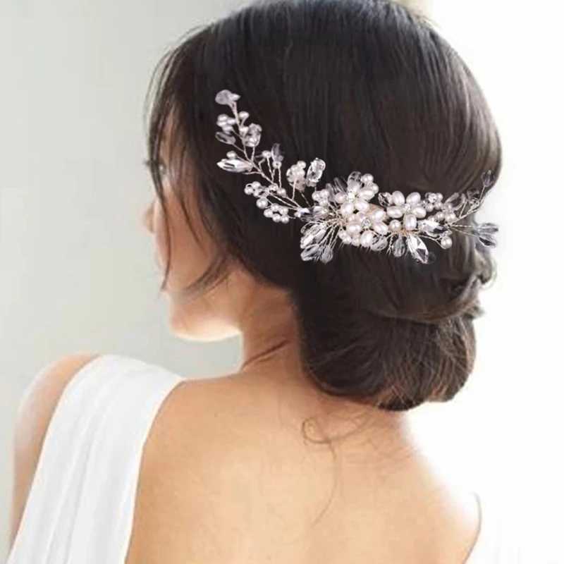 Crystal Rhinestone Flower Pearl Hair Comb Headband Tiara Hairpin For Women Bride Party Wedding Bridal Hair Accessories JewelryX240913