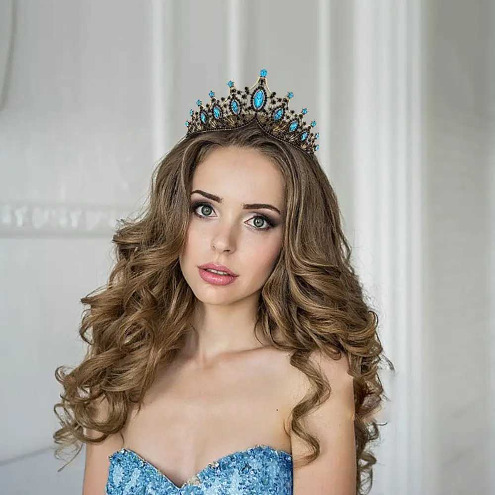 Metal Baroque Crown Temperament Hair Ornaments Shiny Princess Tiara Headwear Bridal Hair Tiara Rhinestone Crown BridalX240913