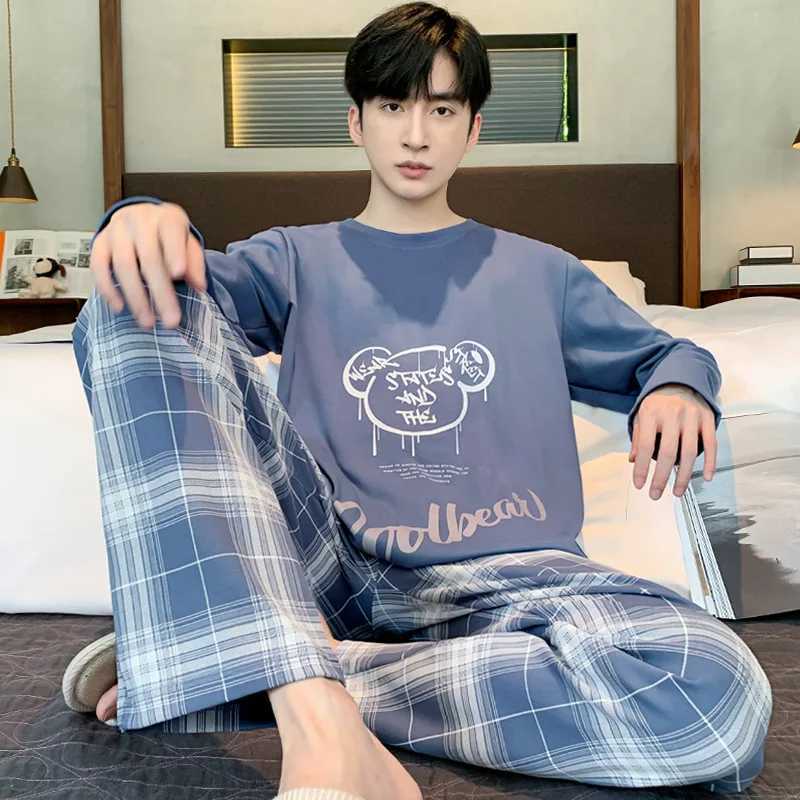 Spring And Autumn Mens Pajamas Teenage Long-Sleeved Pajamas Set Loose Casual Homewear Mens Homewear Suit Y240913