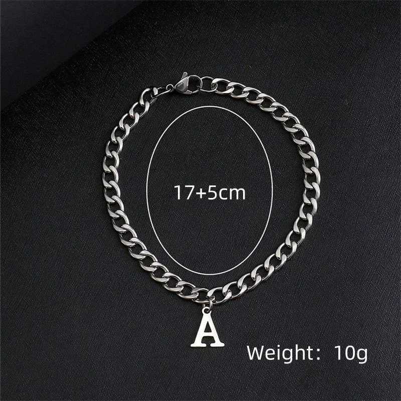 Silver Color A-Z Initial Bracelets for Men Women Never Fade Stainless Steel Cuban Chain Bracelet with 26 Letter AlphabetX240913