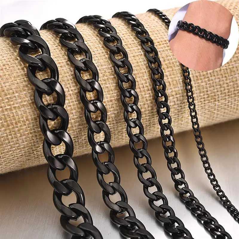 Black Titanium Steel Bracelet Chain for Men Women Fashion Classic Solid Cuban Link Chains Unisex Jewelry Bangle Christmas GiftX240913