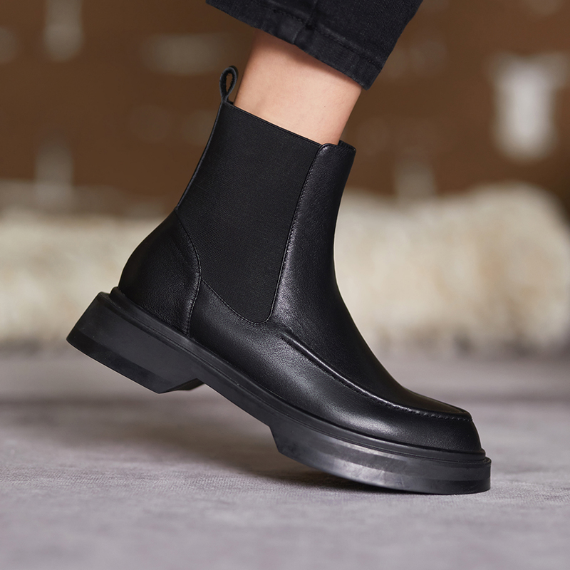 Genuine Leather Retro British Style Slip-On Fashion Ankle Boots Round Toe Flat with Women Shoes 1707