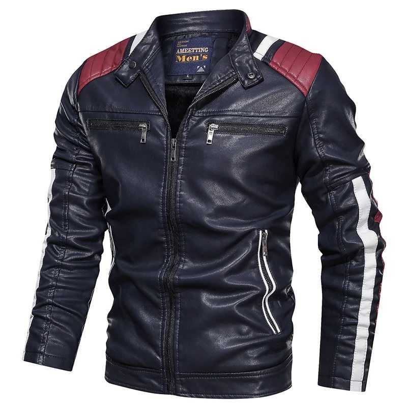 Male Leather Jacket Men Motorcycle Contact Color Faux Leather Coats Autumn And Winter Outwearing Biker Pu jackets Plus Size 6XLX240913