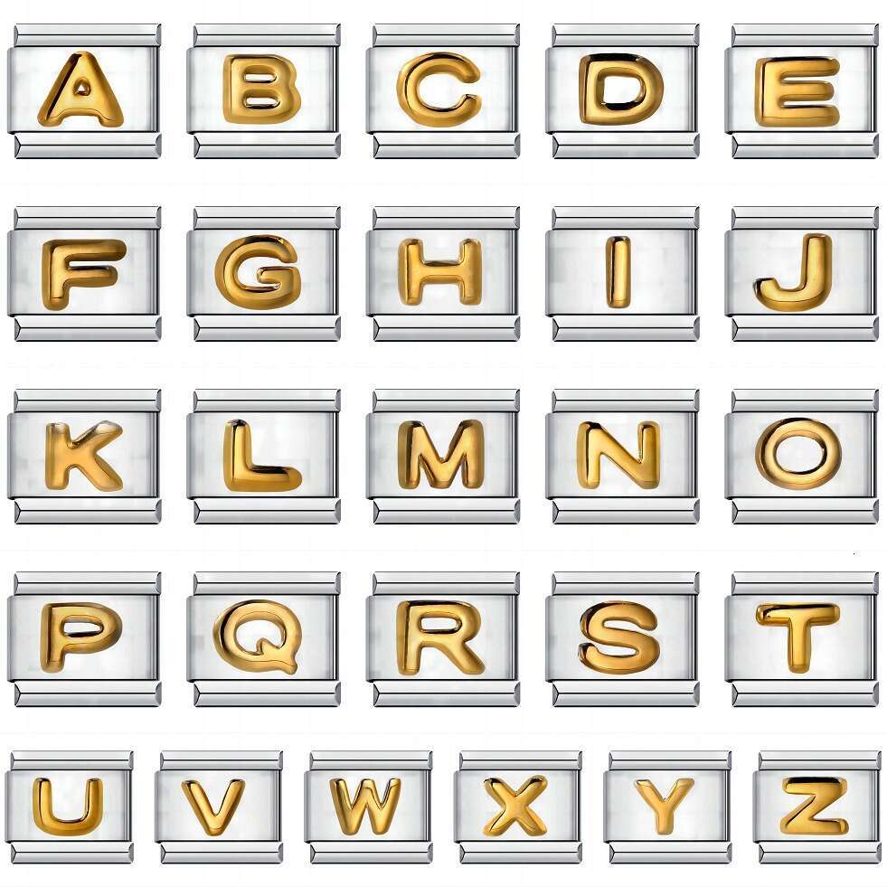 Titanium Steel Gold-Plated Raised English Letters DIY Bead Bracelet Italian Bracelet Italian Charm Links Fit 9Mm Bracelet Jewelry DIY Making Gifts