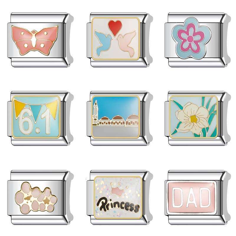 Hot Selg 9Mm Single Section Combination Italian charms bracelet With Titanium Steel Enamel Material Elastic Bracelet DIY