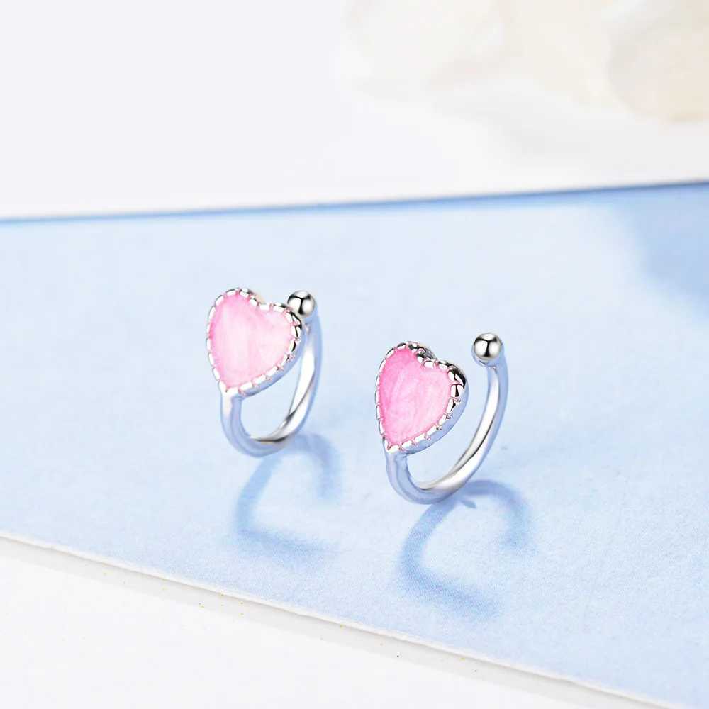 Cute Small Pink/Green Heart 925 Sterling Silver Ear Cuff Clip on Earrings For Women Girls Children Baby Kids Jewelry Aros AretesX240913
