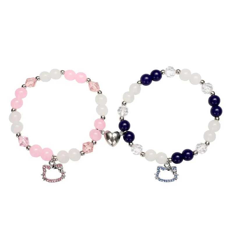 2 Spider Cat Charm Bead Bracelets Suitable for Best Friends Multi Color Cat Eye Heart Bracelet Set Red and Blue Beads Fireball Pad W240913
