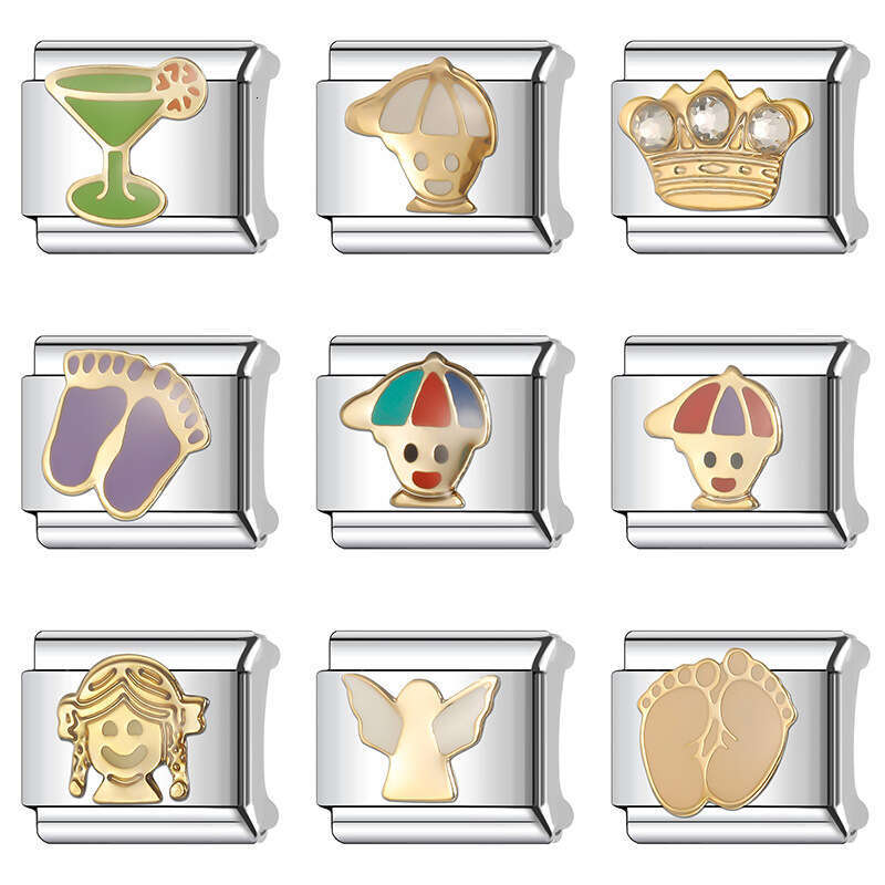 New Women's Gift boy and girl Bead Italian Charms Links Bangle Beads Fit 9mm Stainless Steel Bracelet Making DIY For Women Fashion Jewelry