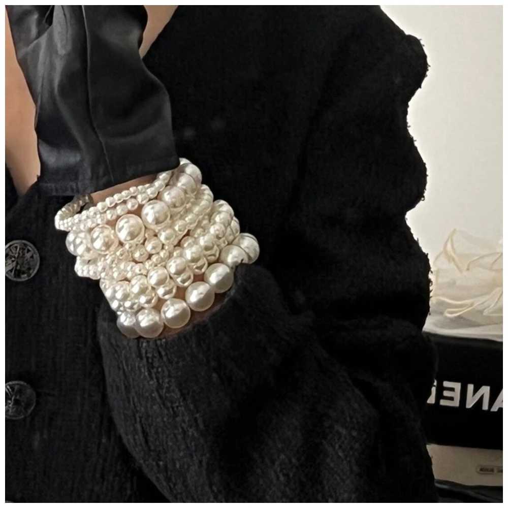 GGQINISI Imitation Pearl Chain Bead Bracelet Set 5 pieces 6-12mm handmade Bohemian elastic bracelet W240913