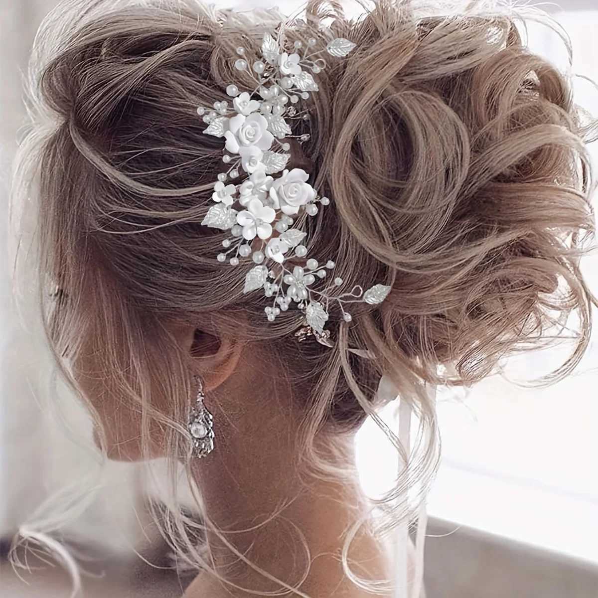 Ceramic Flower Hair Bands for Women Hair Wedding Accessories Bridesmaid Gifts Pearl Bridal Headband Elegant Wedding HeaddressX240913