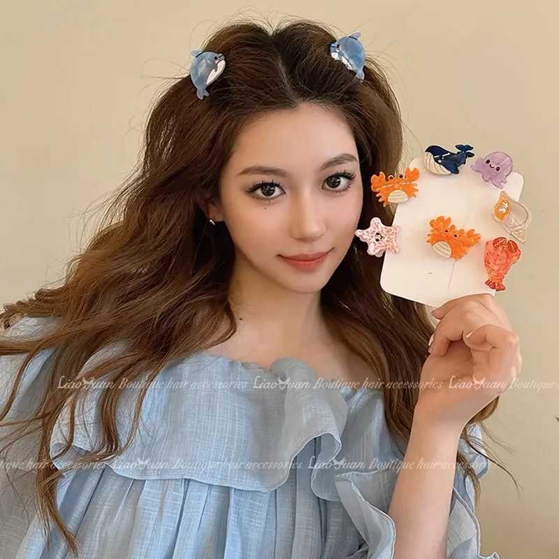 1/2pcs Funny Shark Starfish Hair clip claw for girls cute seashell hairclip women small hair clip star hairpin accessoiresX240912