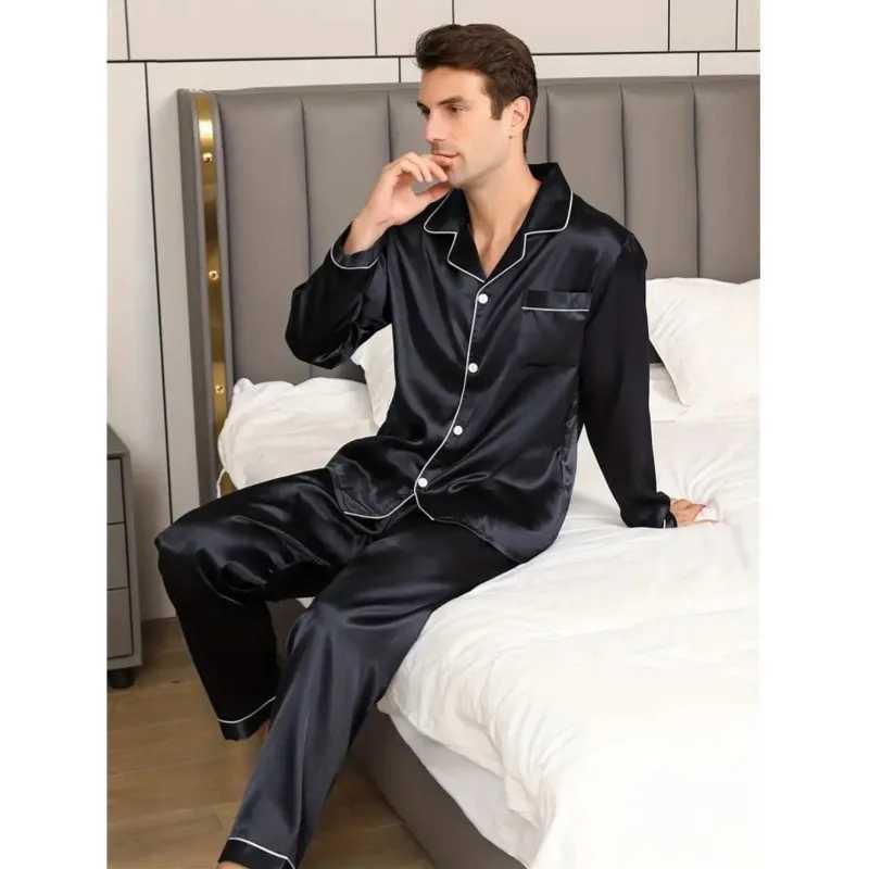 Mens Pajama Set Satin Pajamas Mens Long Sleeved Pajamas Mens Home Set Pajamas Thin Fitting Comfortable And Skin Friendly Y240913