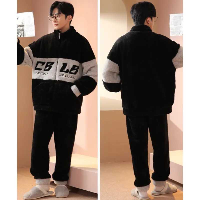 2023 New Pajamas Mens Winter Coral Fleece Nightwear Thickened Flannel Autumn Loungewear Warm Plus-size Mens Sleepwear Y240913