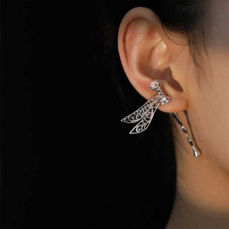 VENTFILLE 925 Sterling Silver Dragonfly Wing Crystal Ear Clip Earring for Women Girl Design Hollowed Out Jewelry Gift WholesaleX240913