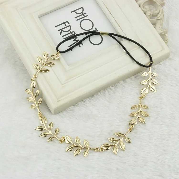 New Headband Fashion Gold Color Leaves Elastic Women Cute Solid Bride Hair Band Wedding Hairwear Party gift Jewelry A5047X240913