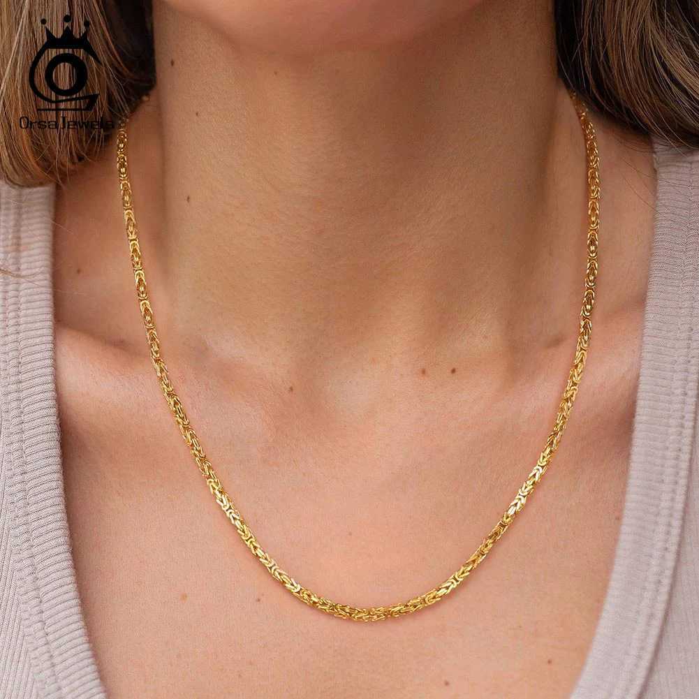 Pendant Necklaces ORSA JEWELS Classic 925 sterling silver Italian 2.5mm flat Byzantine chain necklace suitable for men women daily jewelry gifts SC79 