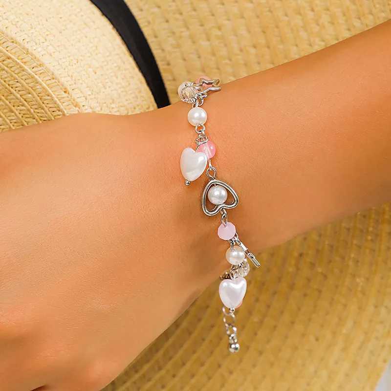 Punk Harajuku Metal Pentagram Bracelet Womens Retro Pearl Bead Bracelet Aesthetic Jewelry Y2K Accessories W240913